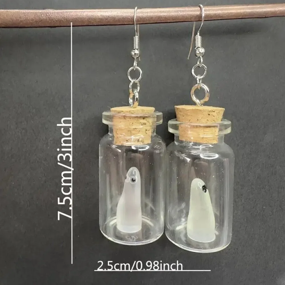 Halloween Luminous Bottle Earrings - Gothic Charm Glow In The Dark Ghosts - Picture 2 of 2